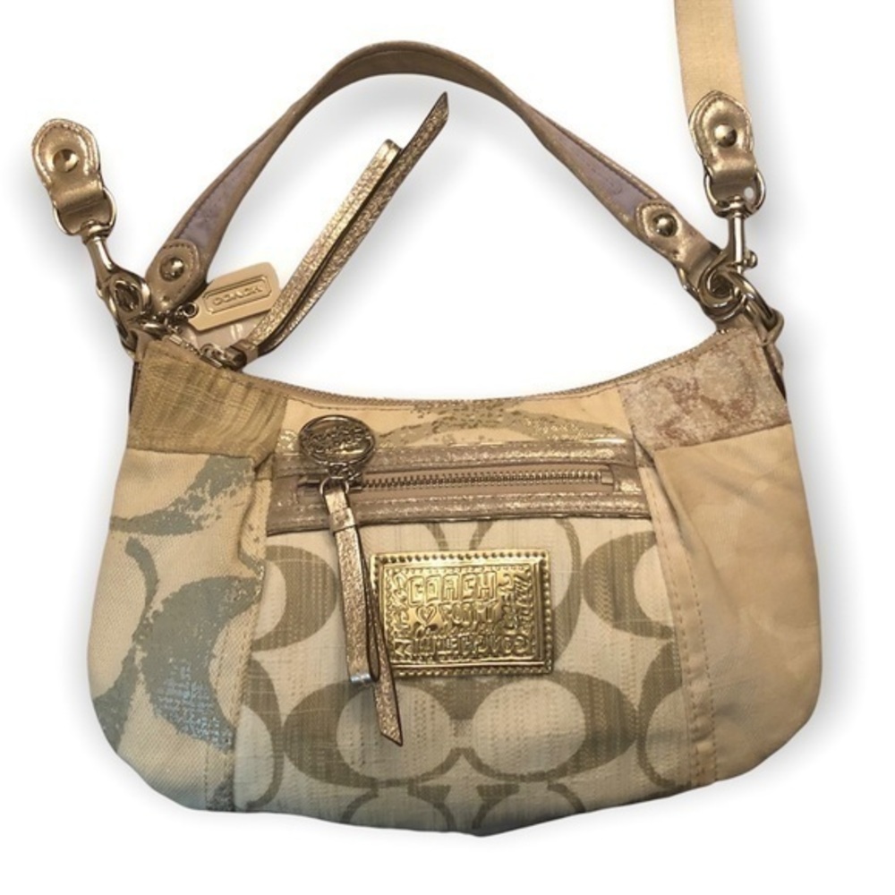 Coach 16733 rare vintage y2k cream gold and silver patchwork poppy two way bag